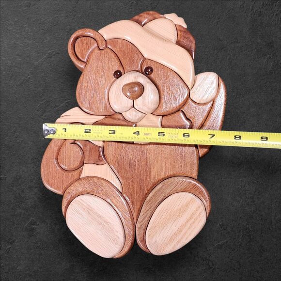 Set of 3 Wooden Intarsia Teddy Bear Wall Plaques Nursery Cottagecore Decor - Picture 6 of 8